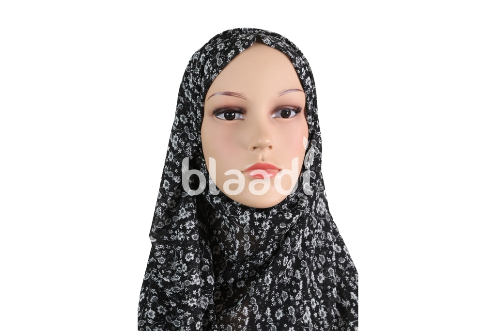 Black And White Flower Pattern Piano Hijab