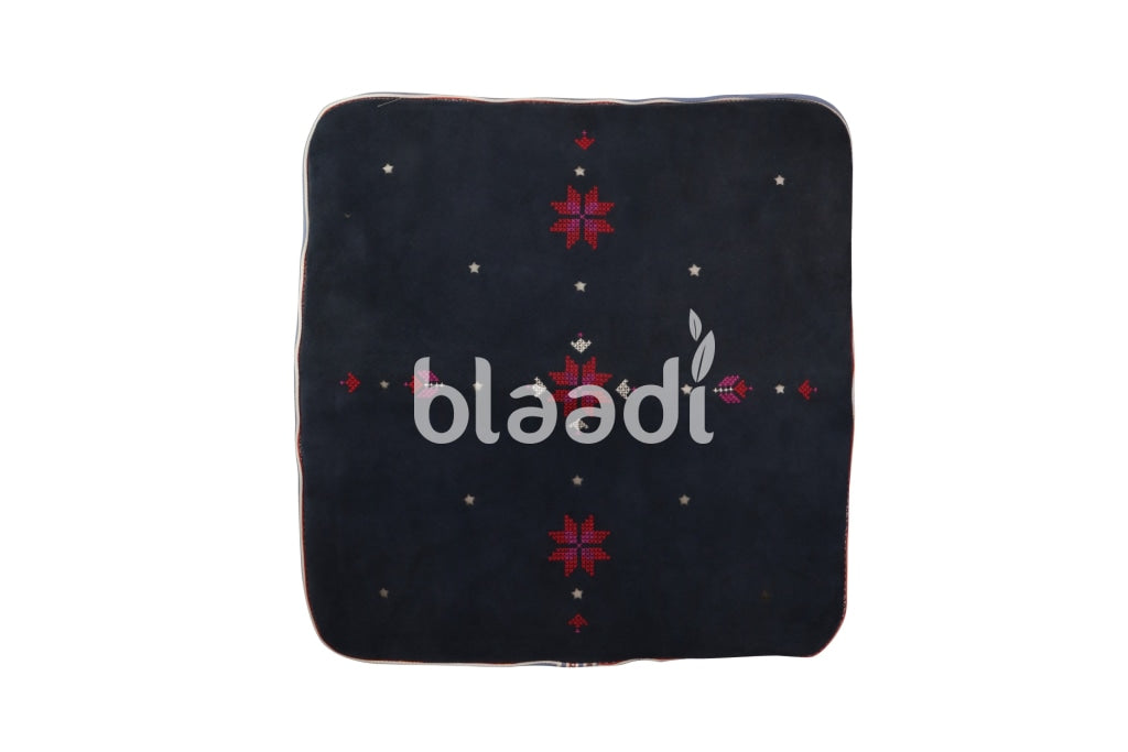 Dark Blue Suede With Palestinian Embroidery Cushion 40 Cm *