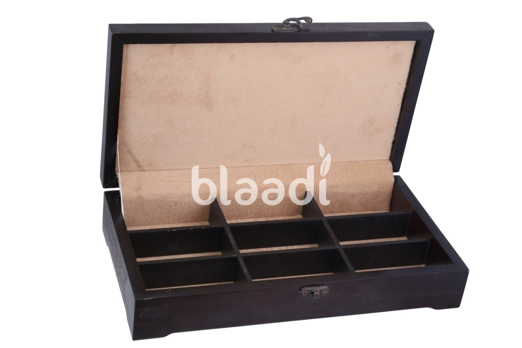 Large Palestinian Embroidered Black Wooden Box With Ceramic