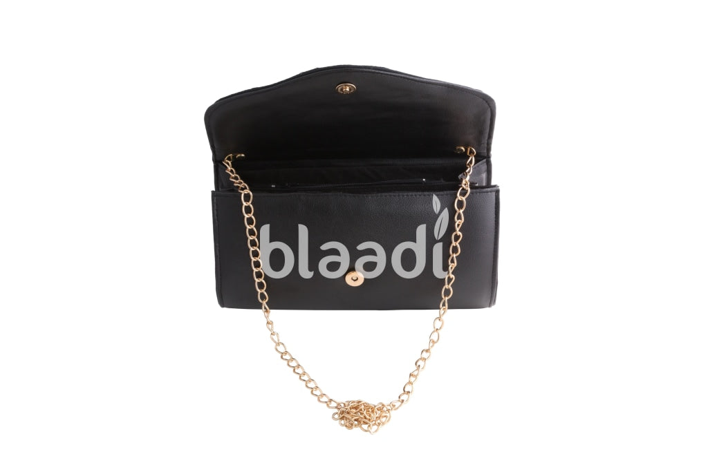 One Sided Palestinian Embroidered Black Leather Clutch Bag