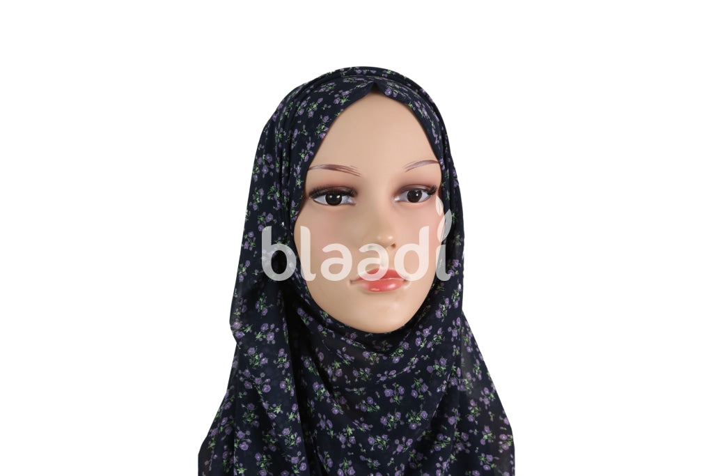 Rose Pattern Dark Navy Piano Hijab